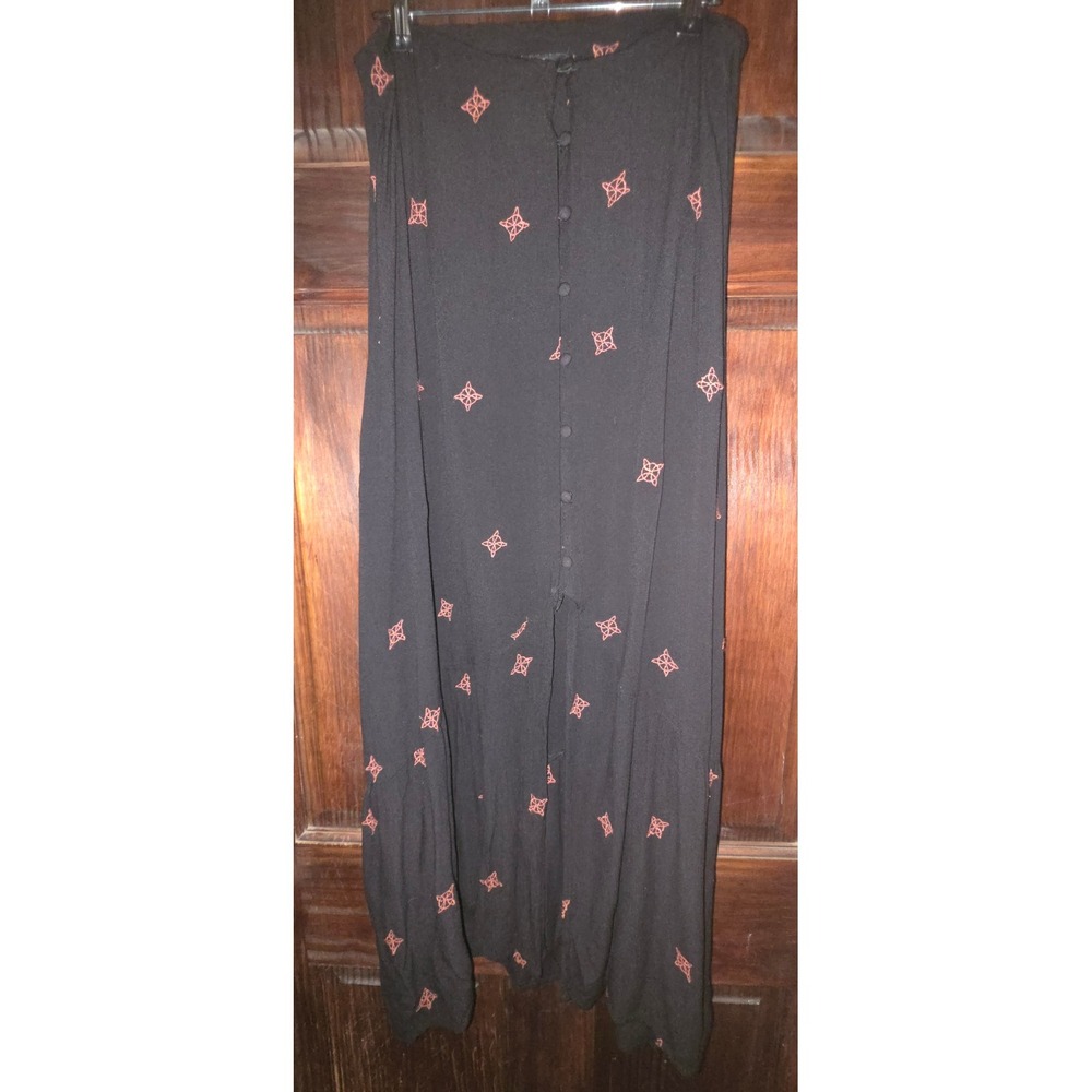 Disturbia Black Sigil Embroidered Button Down Maxi Skirt Gothic Witchy US 2